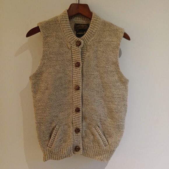 Vintage Eddie Bauer 100% Wool Button Down Sweater Vest Unisex Size Medium Beige - Picture 1 of 10